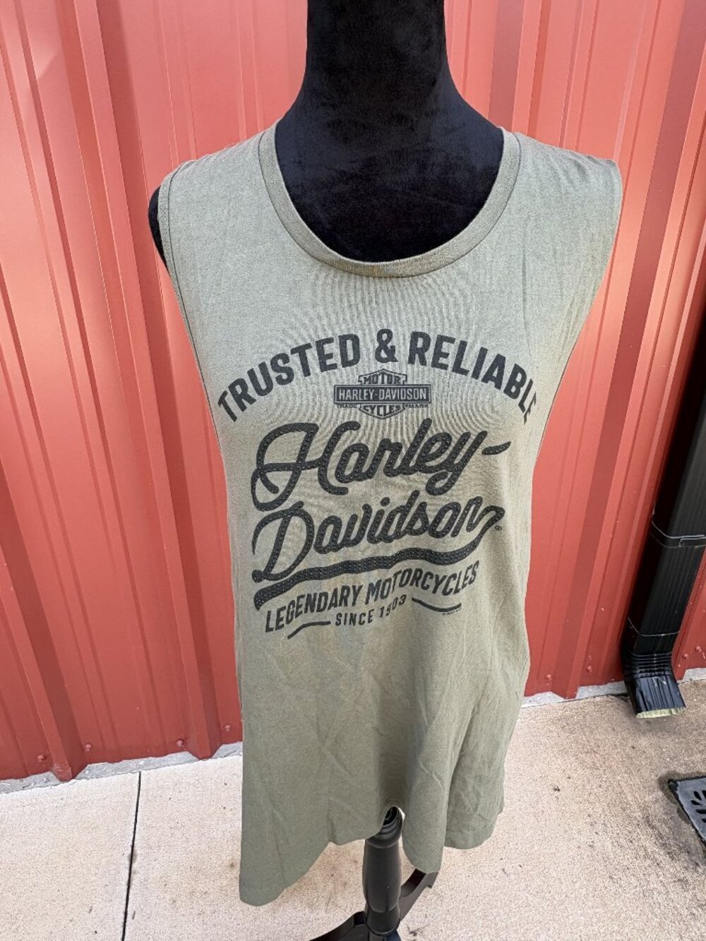 Harley-Davidson Olive Green Sleeveless Tank Top 2XL Trusted & Reliable Graphic C
